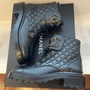 NWT!!  CHANEL  Black Combat Boots - size 38
